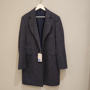 Boden Men's Grey/Blue Overcoat- Size 42R